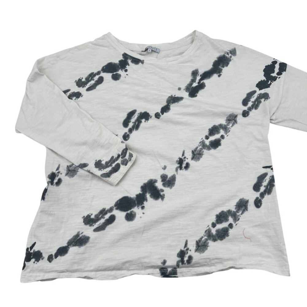 Tie-Dye Long Sleeve Shirt By Cezelle Size L White With Black Splashes
